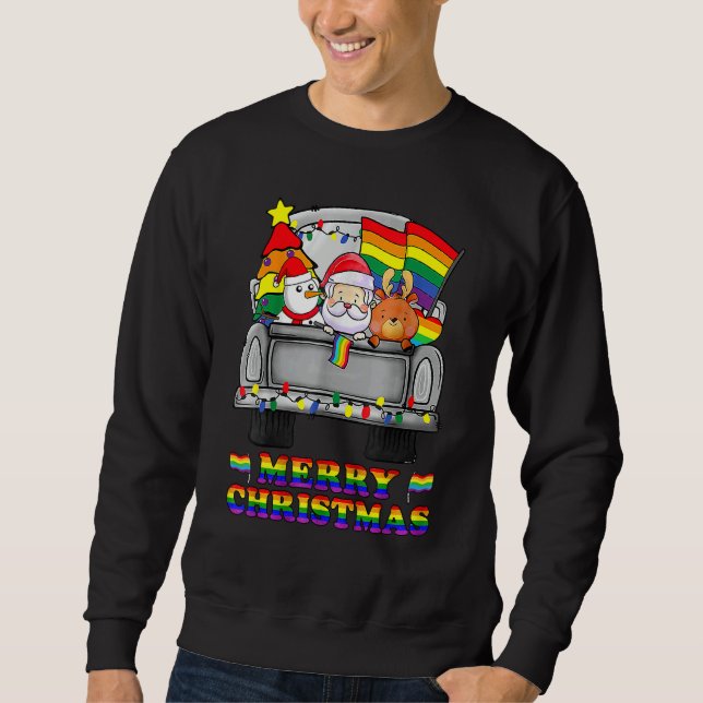 Sudadera Christmas Santa & Reindeer In Truck Support LGBT (Anverso)