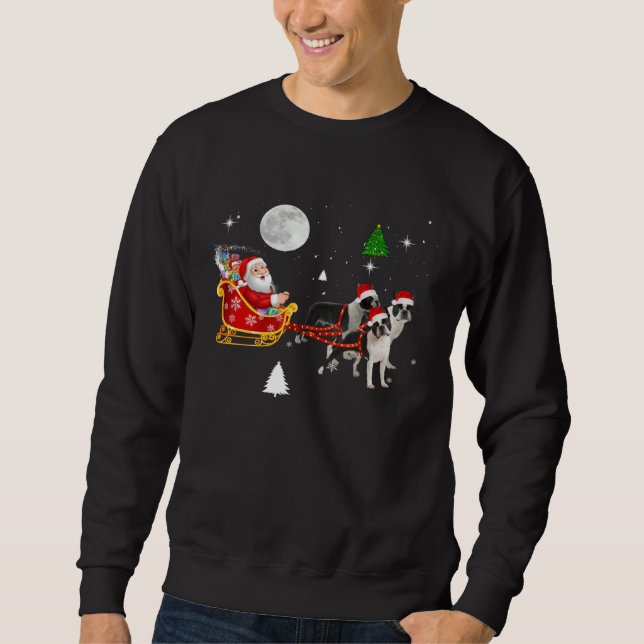Sudadera Christmas Santa Riding Boston Terrier Santa Hat Xm (Anverso)
