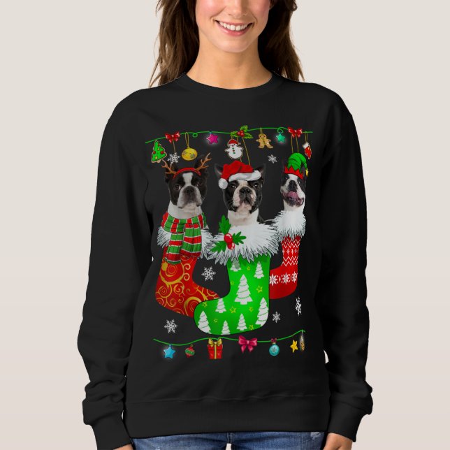 Sudadera Christmas Socks Pajama Boston Terrier Dog Puppy Lo (Anverso)