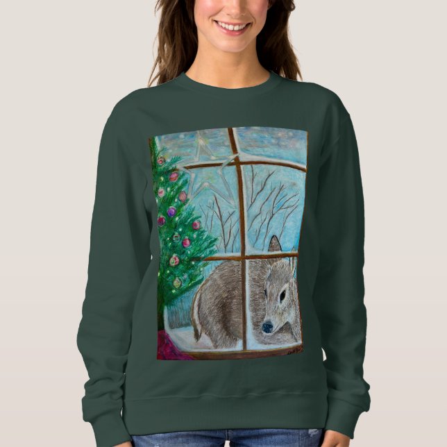 Sudadera Christmas sweatshirt: Deer looking through window (Anverso)