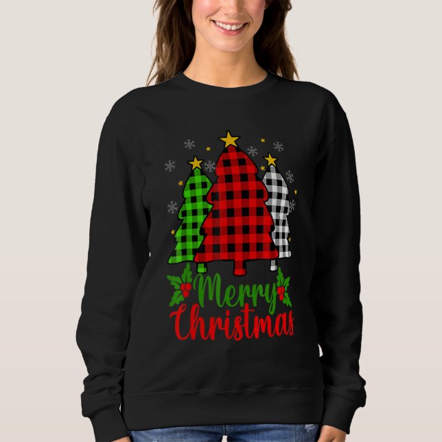 Sudadera Christmas Tree Buffalo Plaid Red White Green Xmas  (Anverso)
