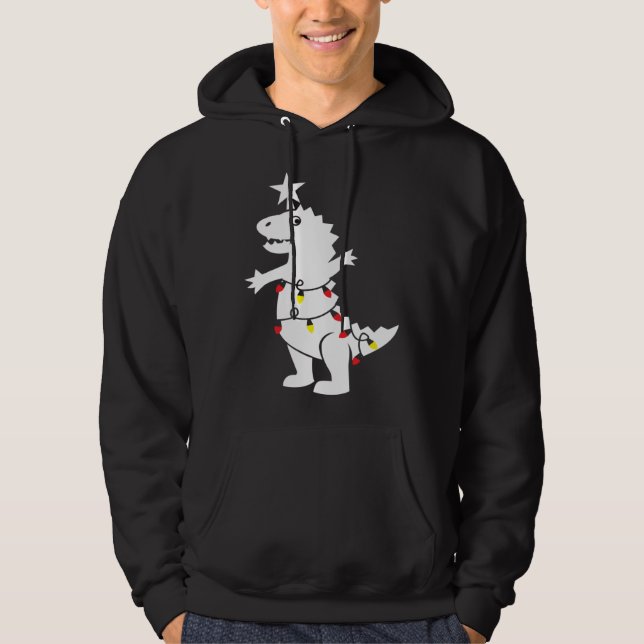 Sudadera Christmas Tree Rex Dinosaur Xmas Lights Rex Pun Jo (Anverso)