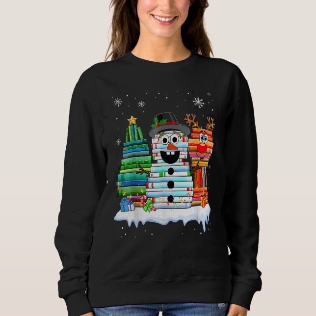 Sudadera Christmas Tree Snowman Reindeer Book Stack Librari (Anverso)
