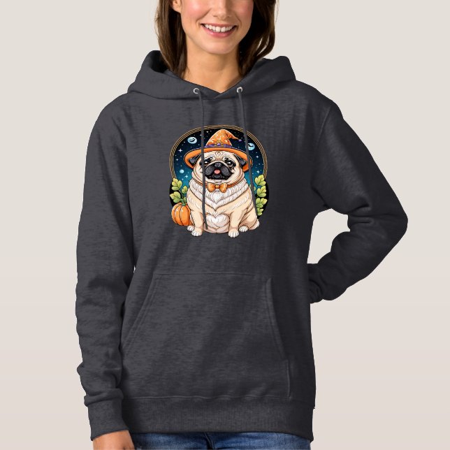 Sudadera "Chubby Pug en serie de arte de Halloween, Gorra d (Anverso)