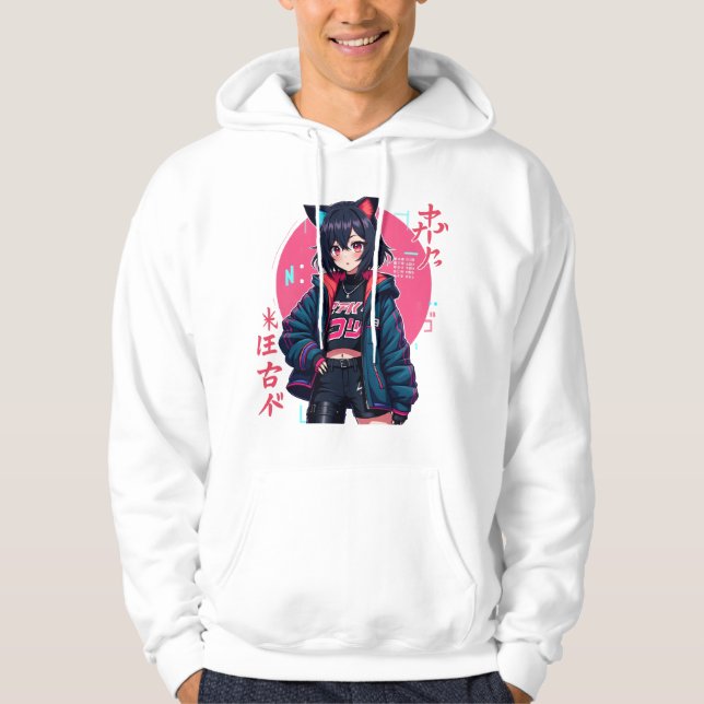 Sudadera Ciberpunk Anime Chica con orejas gatas - estética  (Anverso)