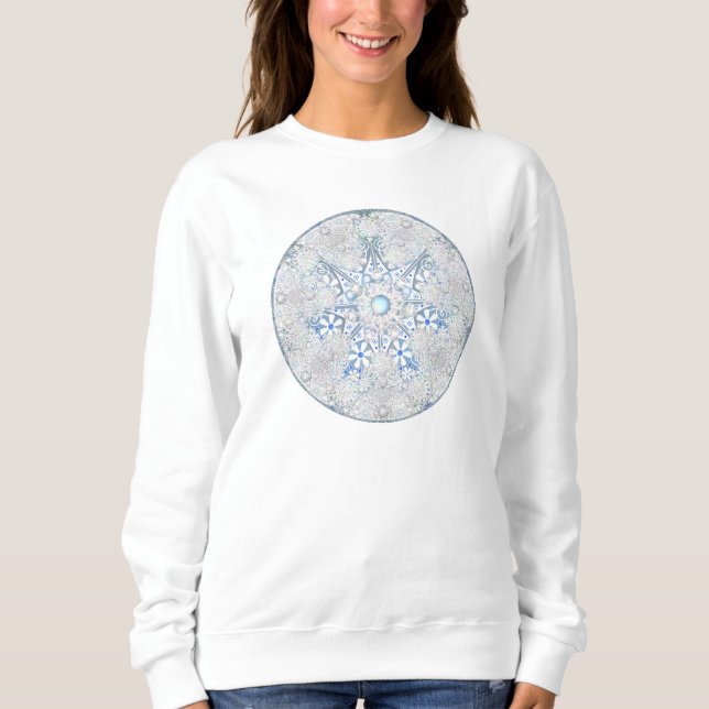 Sudadera Cielo de encaje cerámico azul y copo de nieve (Anverso)