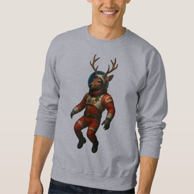 Sudadera Ciervo Astronauta en Traje Rojo (Anverso)