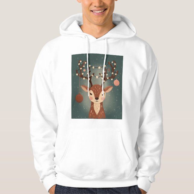 Sudadera Ciervo de Navidad acogedor con adornos y luces (Anverso)