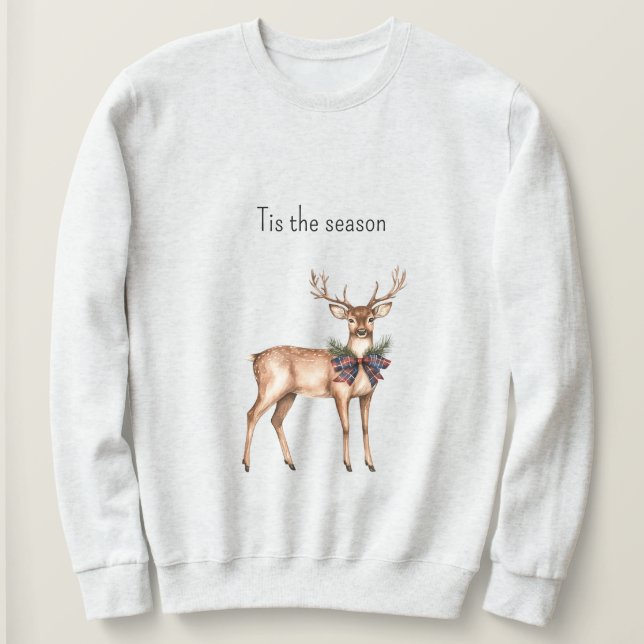 Sudadera Ciervo de Navidad de Cuadros Rojos y Azules (Anverso del diseño)
