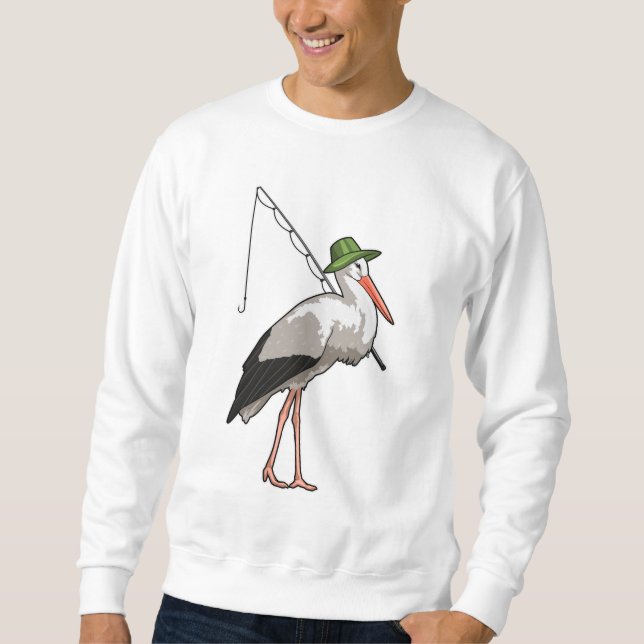 Sudadera Cigüeña pescando con caña de pescar (Anverso)