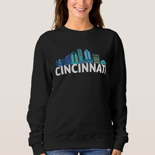Sudadera Cincinnati Ohio USA Skyline Silhouette Outline Ske (Anverso)