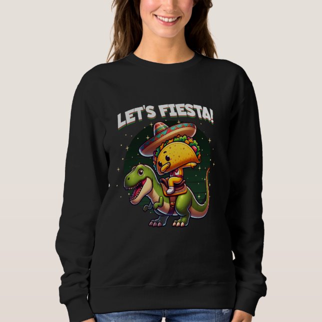 Sudadera Cinco de Mayo Dabbing Taco Riding T-Rex Dinosaur L (Anverso)