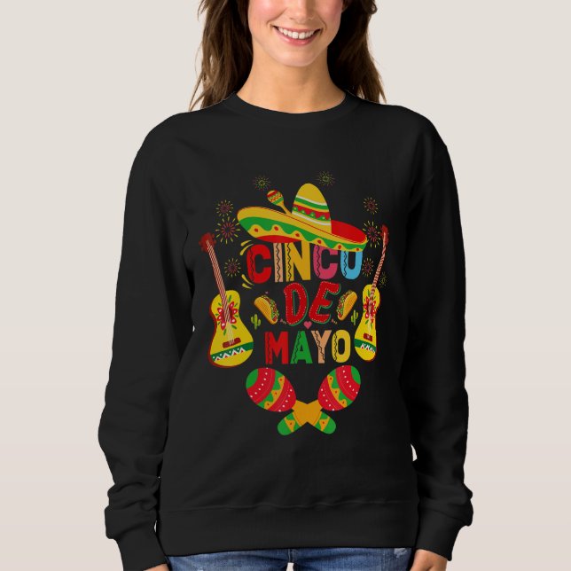 Sudadera Cinco De Mayo Mexican Guitar Cactus for Men Women  (Anverso)