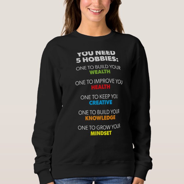 Sudadera Cinco hobbies Wealth Health Creative Knowledge Min (Anverso)