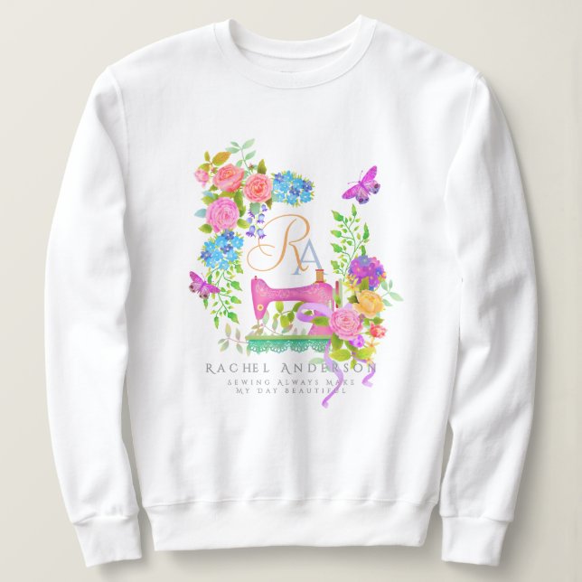 Sudadera Cinta de costura Floral Monograma blanco (Anverso del diseño)