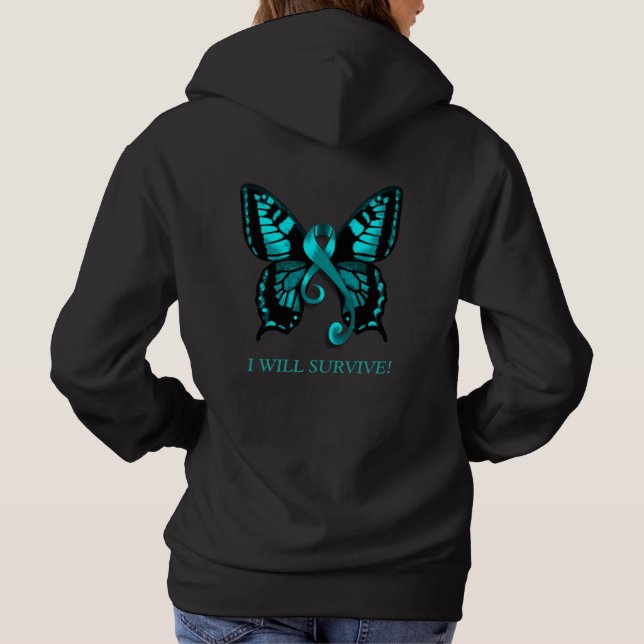 Sudadera ¡Cinta verde azulada que sobreviviré! Mariposa (Reverso)