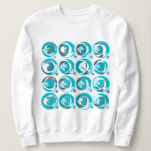 Sudadera Círculos de acento Fondo Flores Blanco Verde azula
