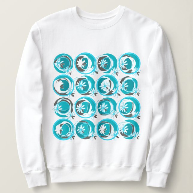 Sudadera Círculos de acento Fondo Flores Blanco Verde azula (Anverso del diseño)