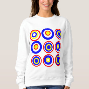 Sudadera Círculos Retro Azul Amarillo Rojo Sobre Blanco