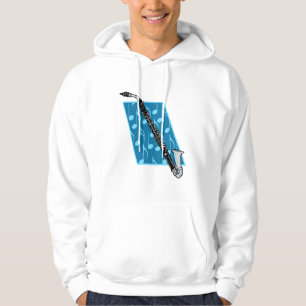 Sudadera Clarinete bajo con las notas azules del fondo y de