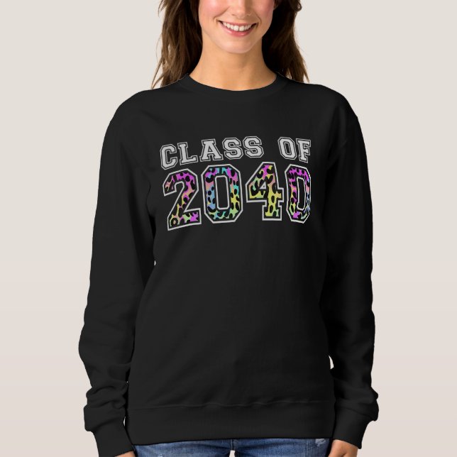 Sudadera Clase de 2040 Crece Conmigo Pre k 12º Grado Leopar (Anverso)