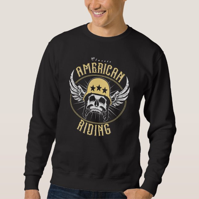 Sudadera Clásico Americano De Motociclismo Skull And Wings (Anverso)