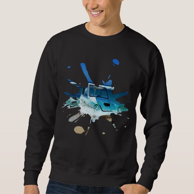 Sudadera Clásico arte pop de la playa de coches de época, (Anverso)