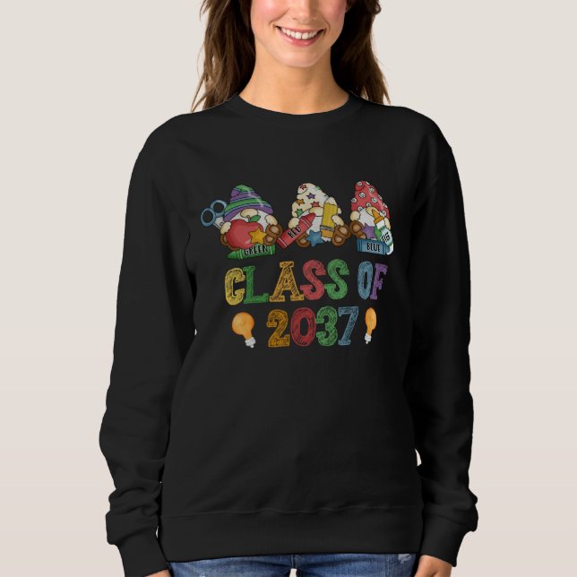 Sudadera Class Of 2037 Gnome Graduation Kindergarten First  (Anverso)