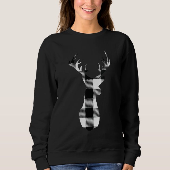 Sudadera Classic White Black Christmas Buffalo Plaid Deer H (Anverso)