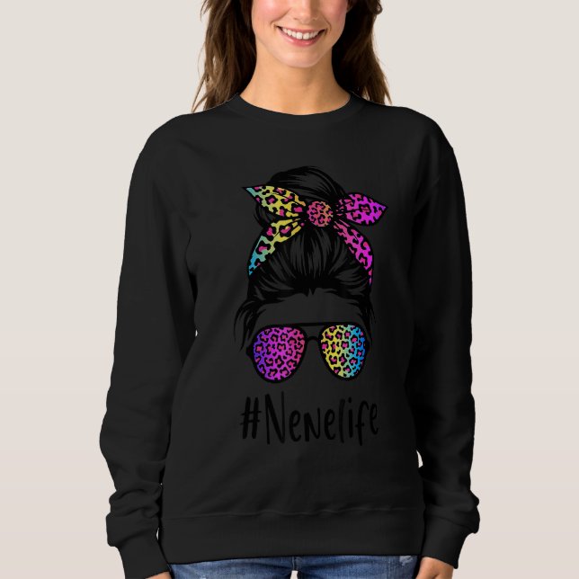 Sudadera Classy Nene life Messy Bun Rainbow Leopard Mother' (Anverso)
