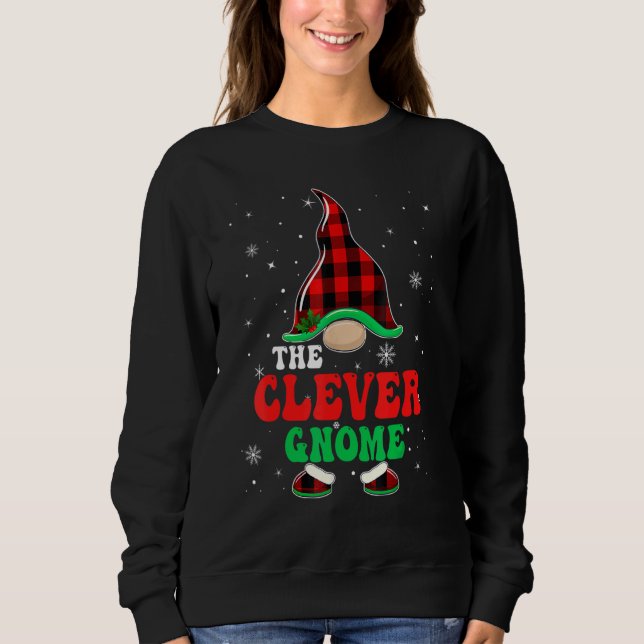 Sudadera Clever Gnome Buffalo Plaid Matching Family Christm (Anverso)