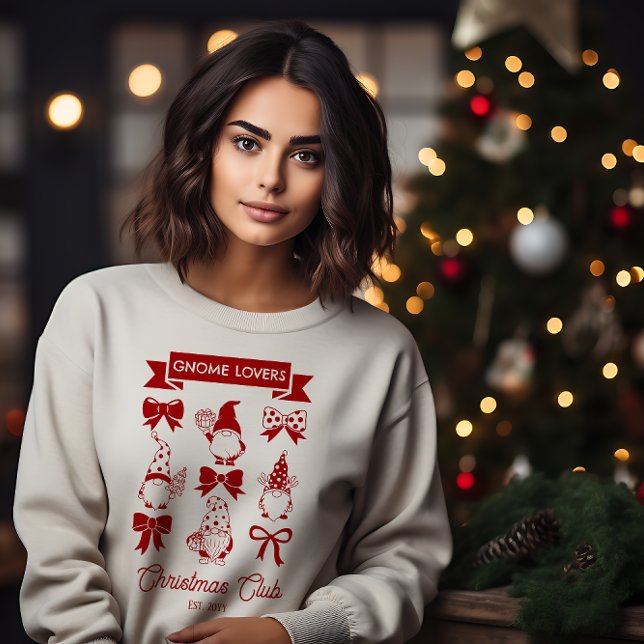 Sudadera Club de Navidades Coquette Gnome Lovers - Rojo | B (Coquette Gnome Lovers Christmas Club Red White Sweatshirt)