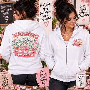 Sudadera Club Social de Mahjong Diseño Floral Rosa de Mahjo