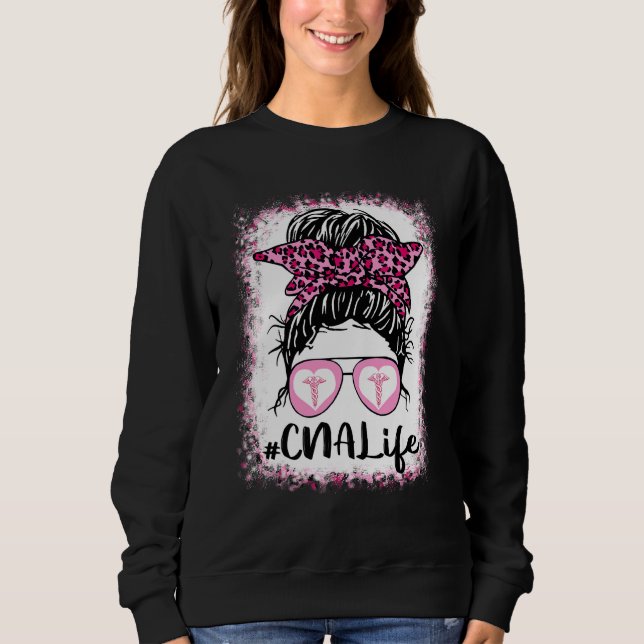 Sudadera Cna Life Messy Bun Leopardo Rosa Bleached Nurse's  (Anverso)