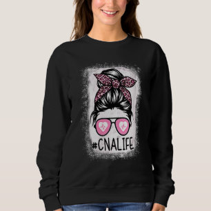 Sudadera Cna Nurse Life Bleached Pink Leopard Messy Bun Wo