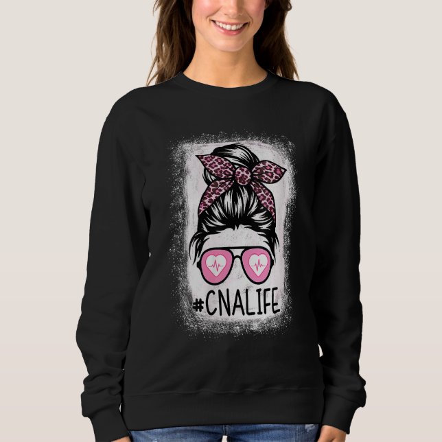 Sudadera Cna Nurse Life Bleached Pink Leopard Messy Bun Wo (Anverso)