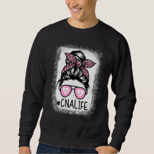 Sudadera Cna Nurse Life Bleached Pink Leopard Messy Bun Wom