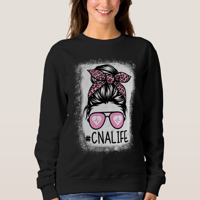 Sudadera Cna Nurse Life Bleached Pink Leopard Messy Bun Wom (Anverso)