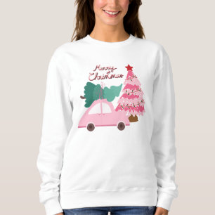 Sudadera Coche rosa y verde con árbol de Navidad