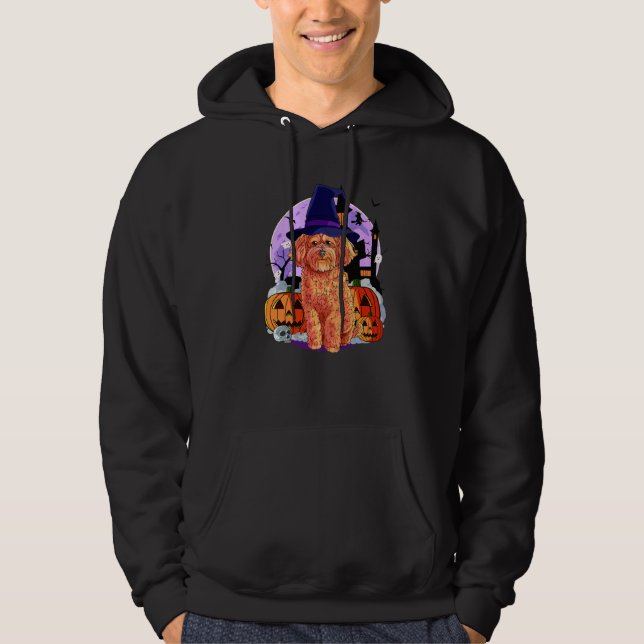 Sudadera Cockapoo Perro Lindo Halloween Bruja Calabaza (Anverso)