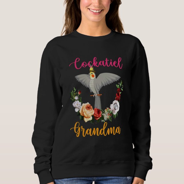 Sudadera Cockatiel Grandma Floral Bird Bow Tie Lover Mother (Anverso)