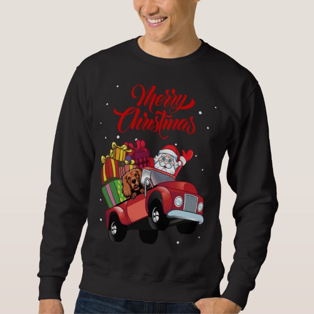 Sudadera Cocker Spaniel Con Santa Claus En Camión Rojo (Anverso)