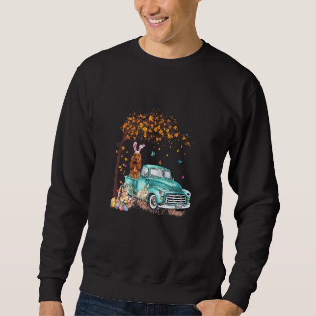 Sudadera Cocker Spaniel Dog Bunny Truck Huevos Hunt Tree Ea (Anverso)