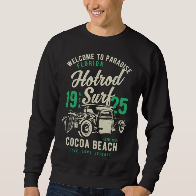 Sudadera Cocoa Beach Florida Retro Hotrod Surf Distressed   (Anverso)