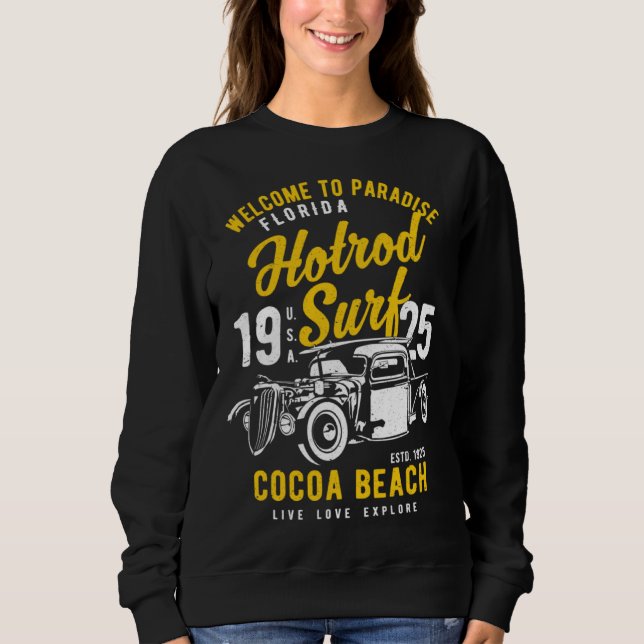 Sudadera Cocoa Beach Florida Retro Hotrod Surf Distressed   (Anverso)