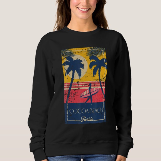Sudadera Cocoa Beach Florida Retro Surfer Distressed Design (Anverso)