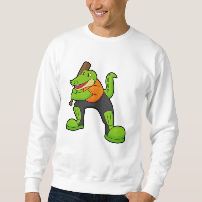 Sudadera Cocodrilo en el cricket con bate de cricket (Anverso)