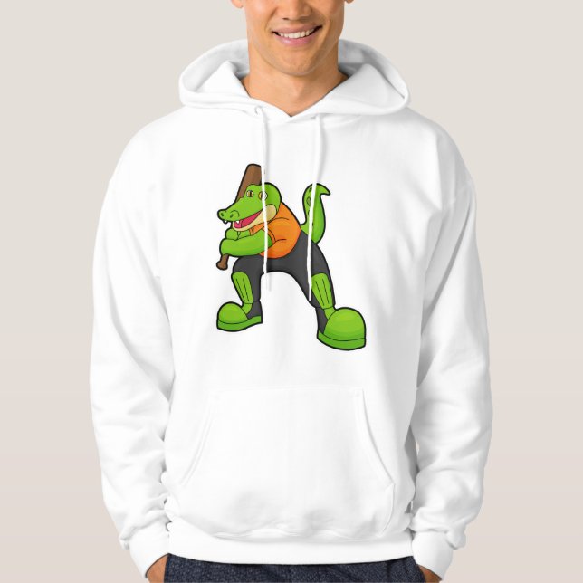 Sudadera Cocodrilo en el cricket con bate de cricket (Anverso)