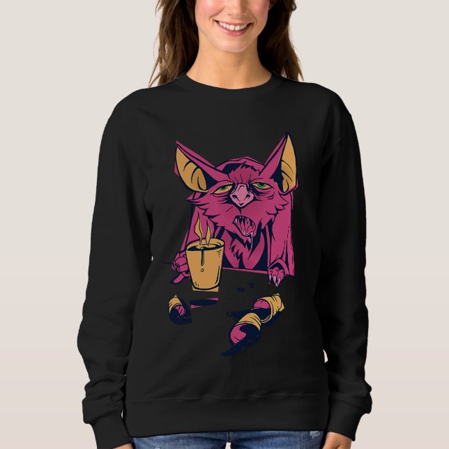 Sudadera Coffee Bat Drinking Funny Bat Animal Drink Coffee  (Anverso)
