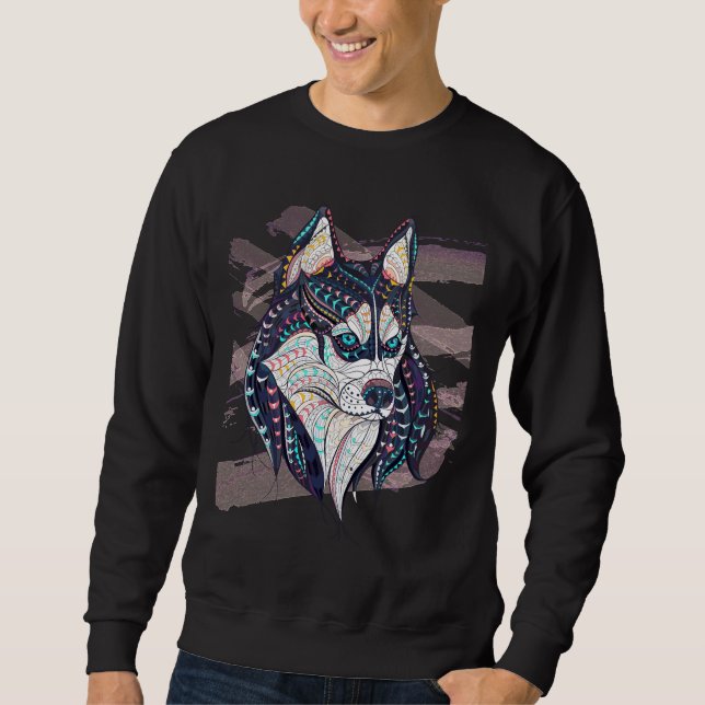 Sudadera Colección étnica de animales Husky (Anverso)